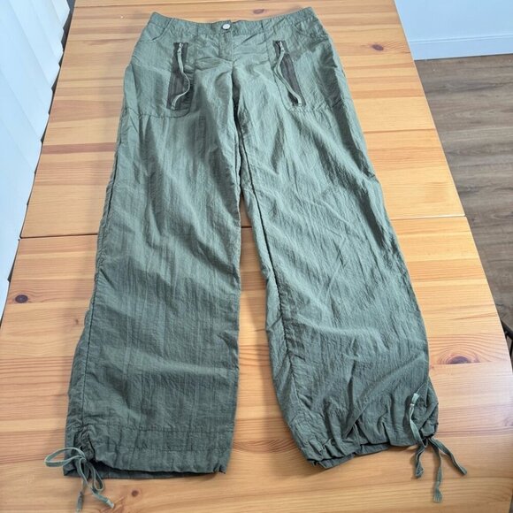 Danada Green Nylon Wide Leg Pants Gorpcore Casual Pockets M - Picture 4 of 12